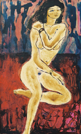desnudo sobre fondo rojo