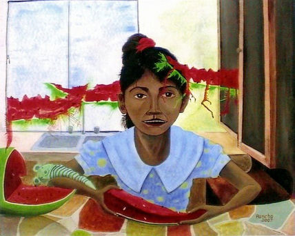 Leila comiendo Sandia