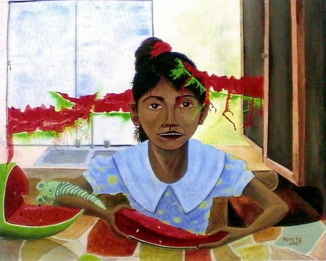 Leila comiendo Sandia
