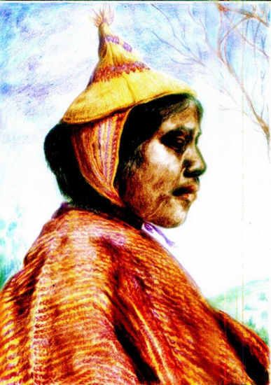 niño boliviano Pencil (coloured) Paper Figure Painting