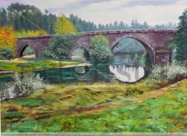 Puente sobre el rio Teo Oil Canvas Landscaping