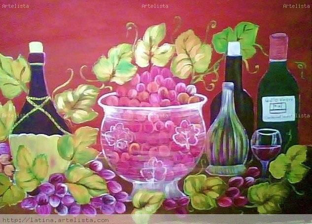 Bodegon fuente cristal con uvas Acrylic Canvas Still Life Paintings