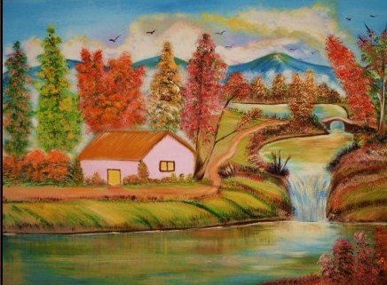 casa con rio Oil Canvas Landscaping