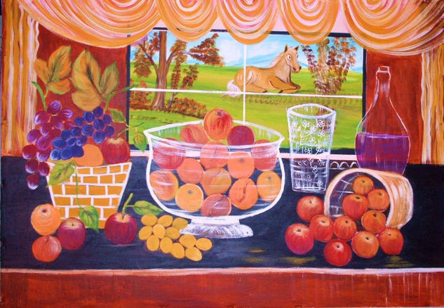 Bodegon con ventana Oil Canvas Still Life Paintings