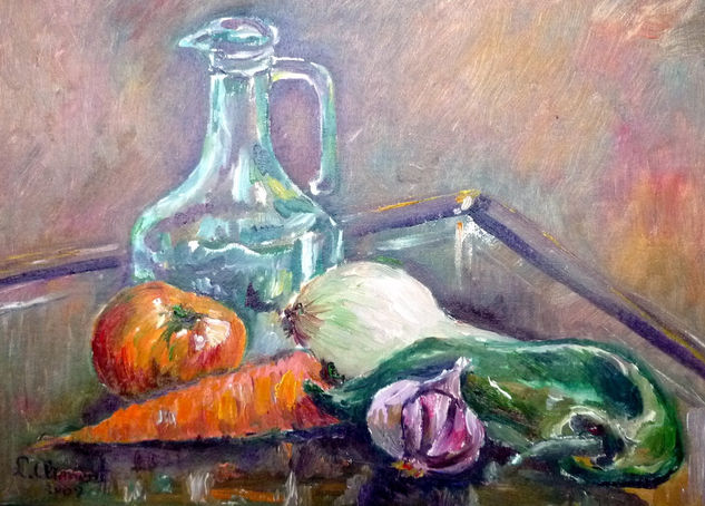 Hortalizas y vidrio Oil Panel Still Life Paintings