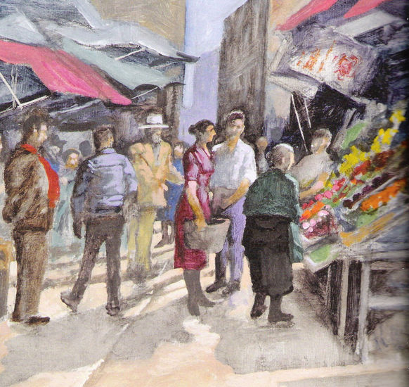 personas en el mercado Oil Paper Figure Painting