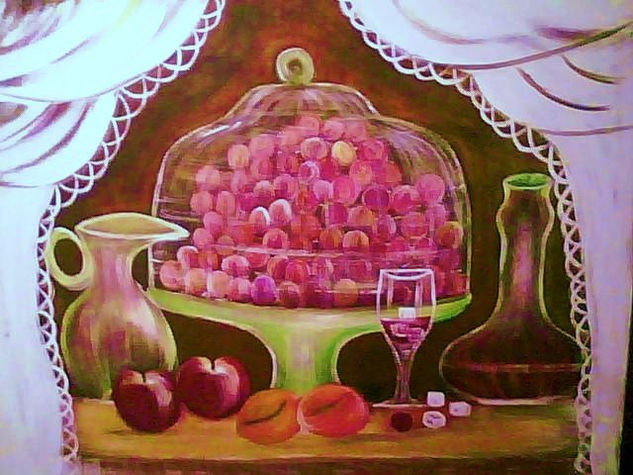 Bodegon con cortina blanca Oil Canvas Still Life Paintings