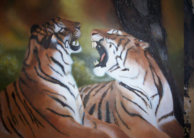 Pareja de Tigres Oil Canvas Animals