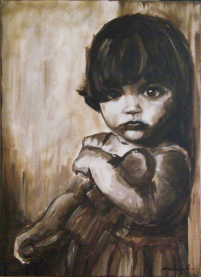 La niña de la muñeca de trapo Oil Canvas Portrait