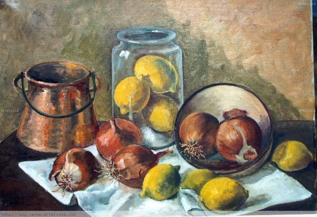 cebollas y limones exp Oil Canvas Still Life Paintings