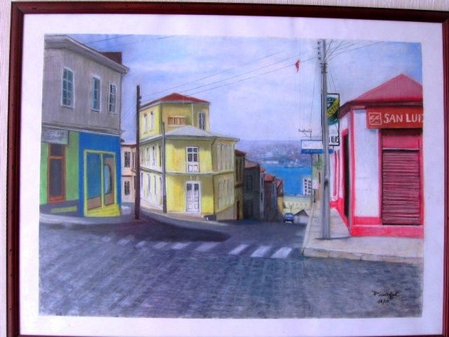 casa amarilla. Pastel Lienzo Paisaje