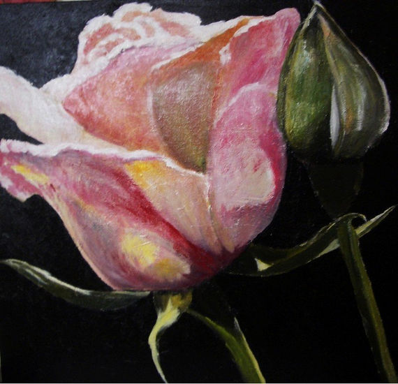 Capullo de rosa Oil Canvas Floral Painting