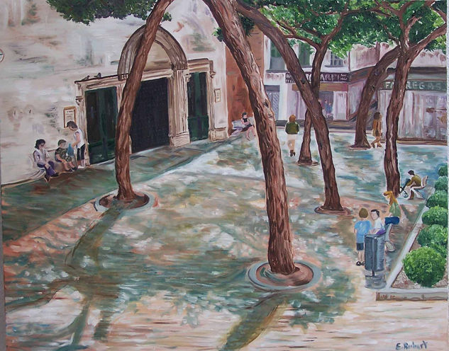 Plaza de la iglesia. Lloret Oil Canvas