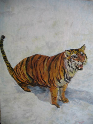 Tigre en la nieve Oil Canvas Animals