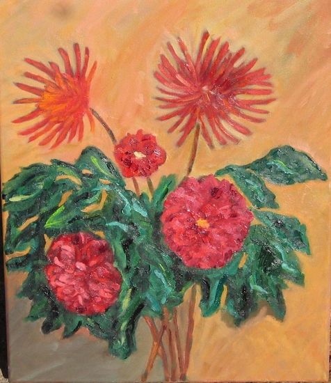 Dalias Oil Canvas Floral Painting