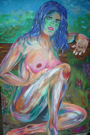 Apoyada en el tronco Acrylic Canvas Nude Paintings