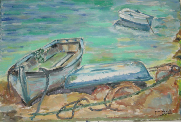 barques al port de l'Atmetlla Oil Canvas Marine Painting