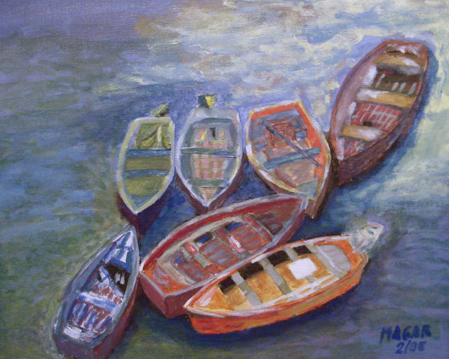 Esperando a faenar Oil Canvas Marine Painting