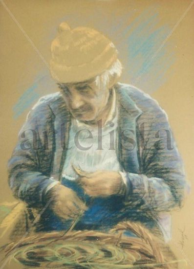 Dibujo de pescador en pastel 