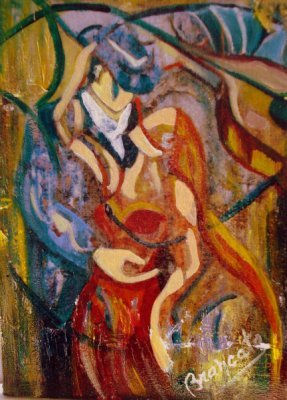 TE NECESITO Mixed media Panel Figure Painting