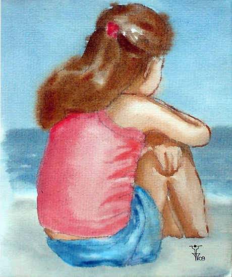 MIRANDO EL MAR Watercolour Paper Figure Painting