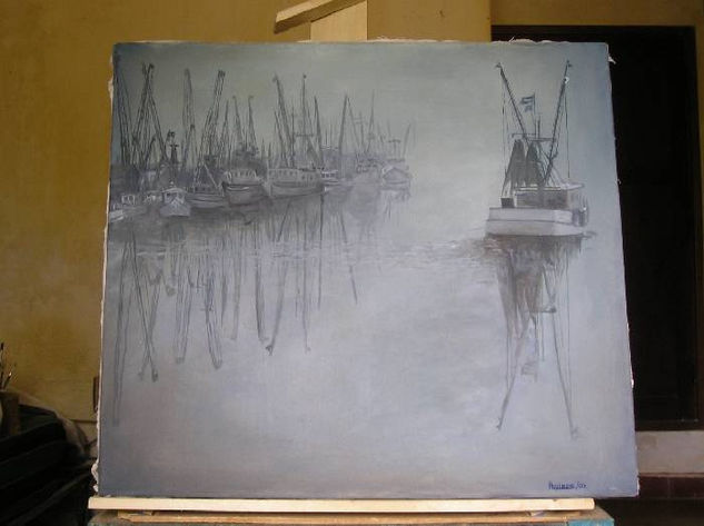 Niebla en el puerto Oil Canvas