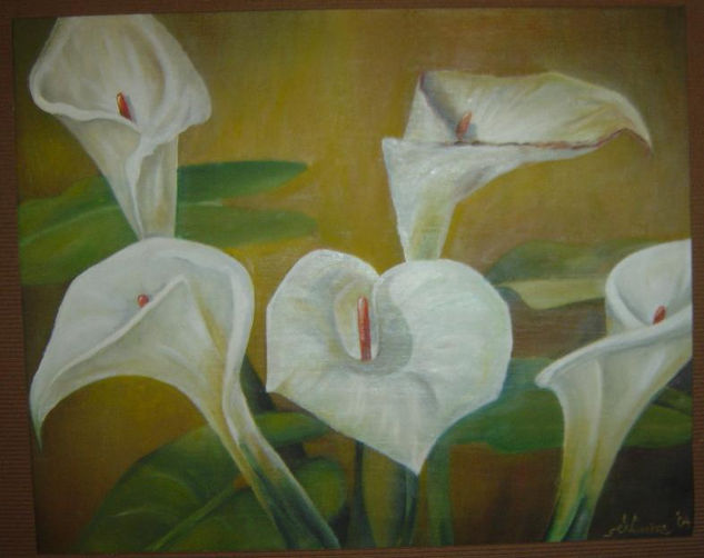 1. Calas de Rojas Oil Canvas Floral Painting