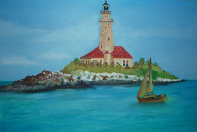 Isla con Faro Oil Canvas Landscaping