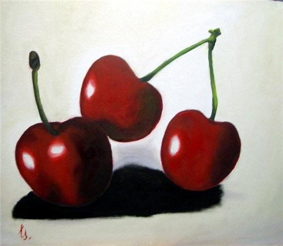 3 CEREZAS Oil Canvas Still Life Paintings