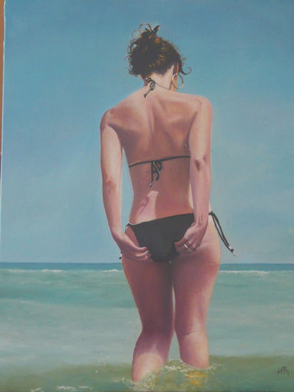 chica entrando en el mar Oil Canvas Figure Painting