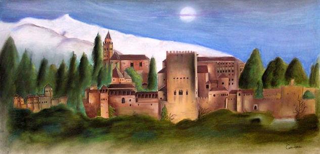 Alhambra de Noche Pastel Cartulina Paisaje