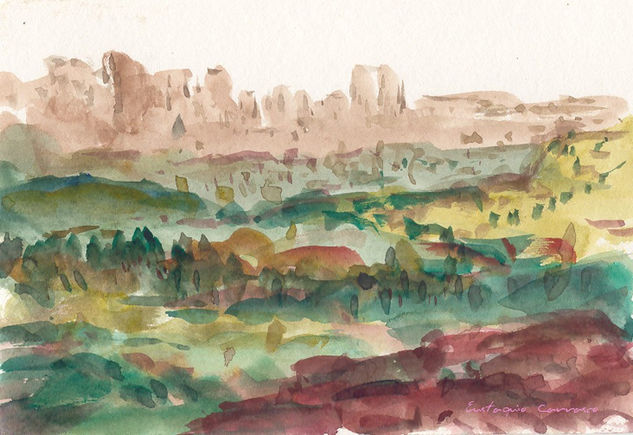 Edificios de la ciudad y campo Watercolour Card Landscaping