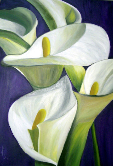 LIRIOS  BLANCOS Oil Textile Floral Painting