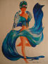 Mujer con vestido de olas de mar