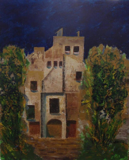 Mi casa al atardecer Oil Canvas Landscaping