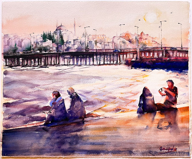 El Cuerno de Oro, Amapola Herrera Watercolour Paper Marine Painting