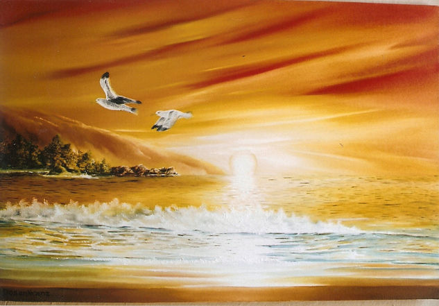 atardecer en la playa Oil Canvas Landscaping