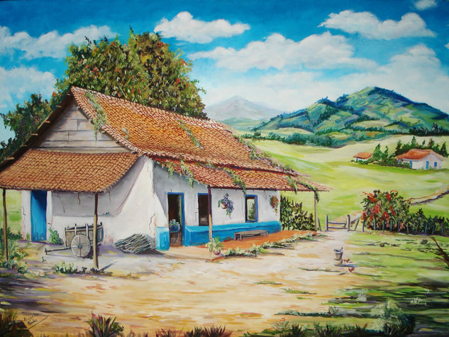 CASA CON HORNO Óleo Lienzo Paisaje