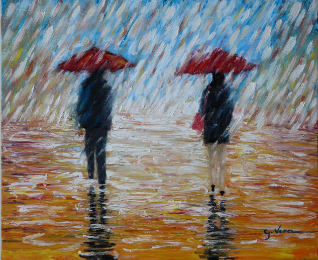 Pareja bajo la lluvia Oil Canvas Landscaping