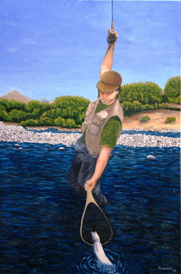 PESCADOR TRUTA Oil Canvas Landscaping