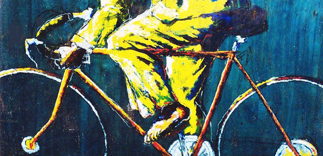 ciclista en amarillo Acrílico Tabla Figura