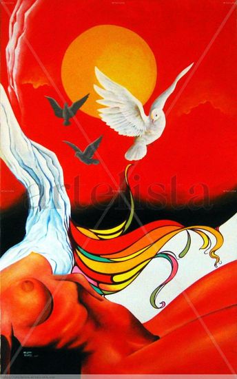 El vuelo del deseo Mixed media Canvas Nude Paintings