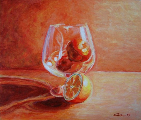 Copa con mandarinas Acrylic Panel Still Life Paintings