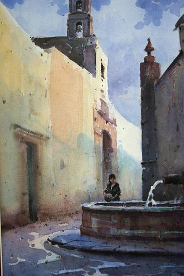 Mujer en la fuente Acuarela Papel