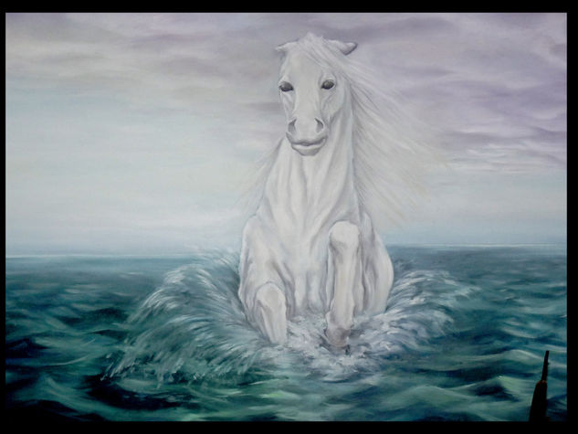 caballo blanco, mar negro (2003) Óleo Lienzo Paisaje