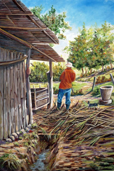 PICANDO CAÑA Oil Canvas Landscaping