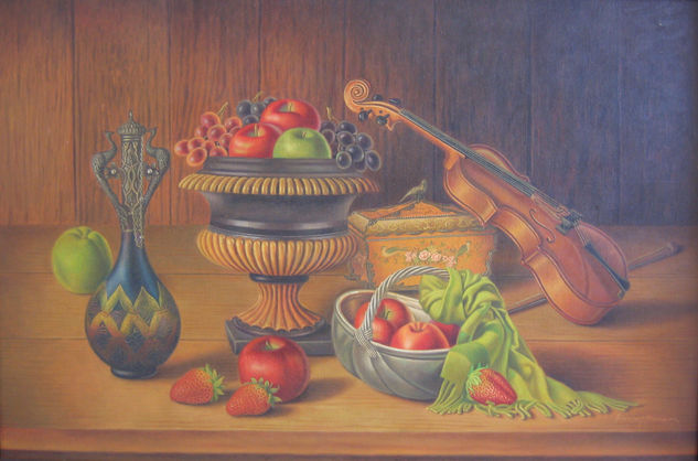 Bodegon con violin Oil Canvas Still Life Paintings