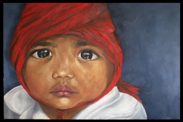 La niña del turbante rojo Óleo Lienzo Retrato