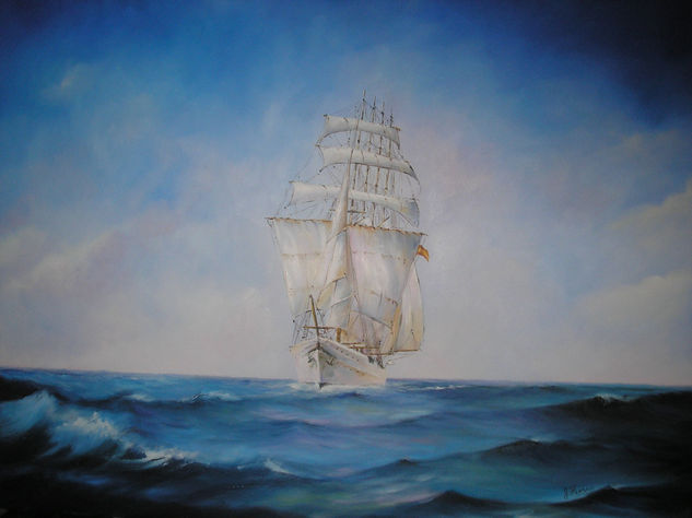 buque escuela Juan Sebastian Elcano Óleo Lienzo Paisaje