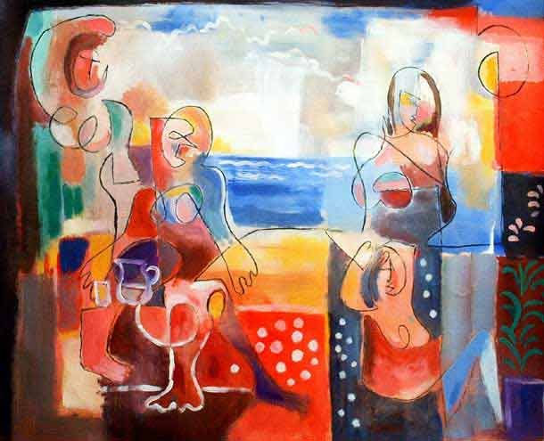 chicas en la playa Mixed media Canvas Figure Painting